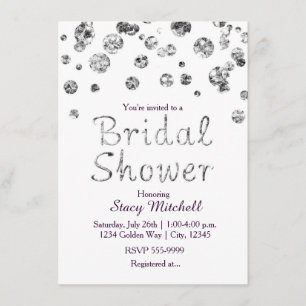 White and Silver Glitter Bridal Shower Invitation