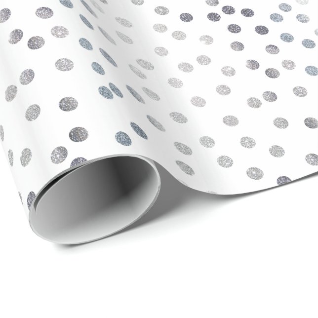 White and Silver Glitter City Dots Wrapping Paper (Roll Corner)