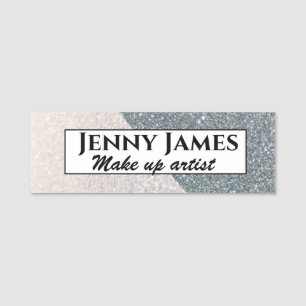 White and silver glitters background, custom name tag