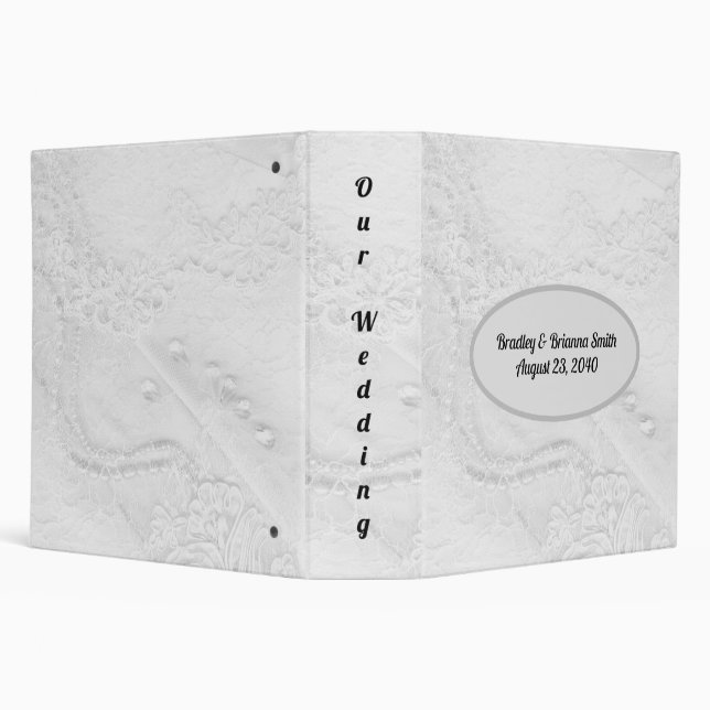 White and Silver Lace and Pearls on Satin Wedding Binder (Background)
