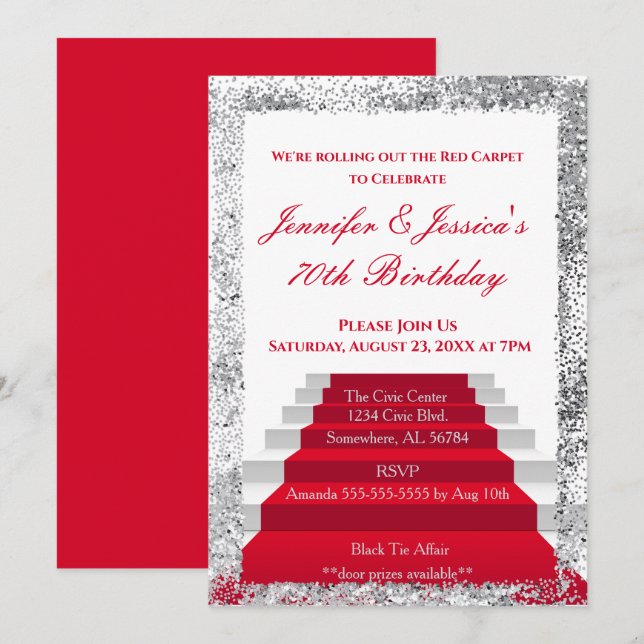 White and Silver Red Carpet Birthday Invitation (Front/Back)
