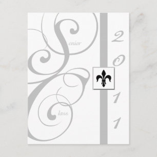 White and Silver Scroll Ribbon Graduation Invitation