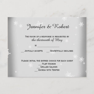 White and Silver Snowflake RSVP Postcard