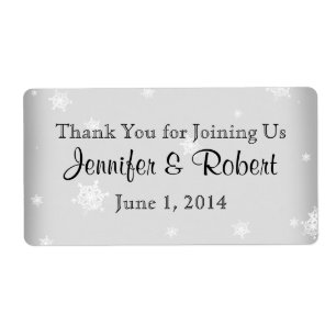 White and Silver Snowflake Water Bottle Label