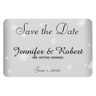 White and Silver Snowflake Wedding Save the Date Magnet