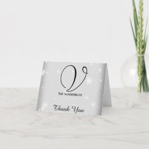 White and Silver Snowflake Wedding Thank You Card