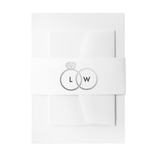 White and Silver Wedding Ring Monogram Invitation Belly Band