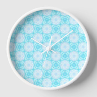 White and Sky Blue Flowers and Stars Clock