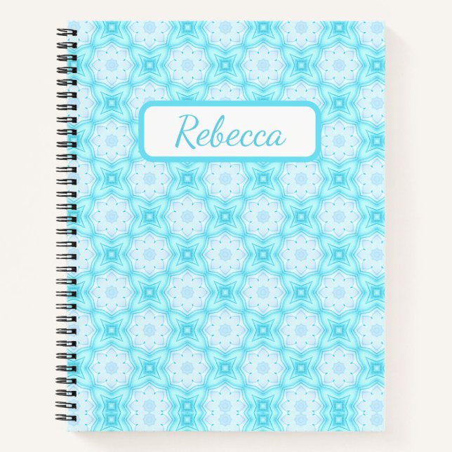 White and Sky Blue Flowers and Stars Notebook (Front)