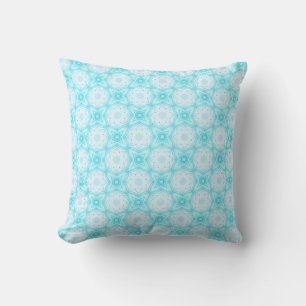 White and Sky Blue Flowers and Stars Throw Pillow