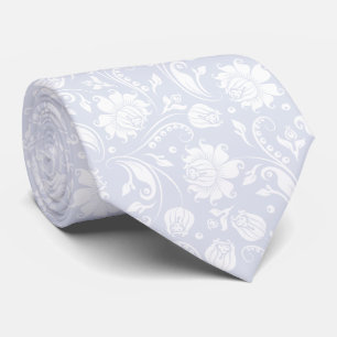 White and soft blue-gray floral damasks tie