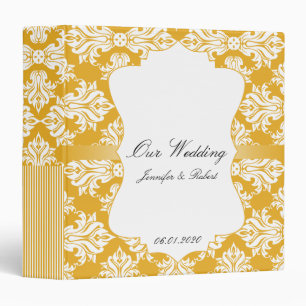 White and Sunflower Damask Wedding Binder