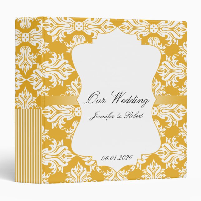 White and Sunflower Damask Wedding Binder (Front/Spine)