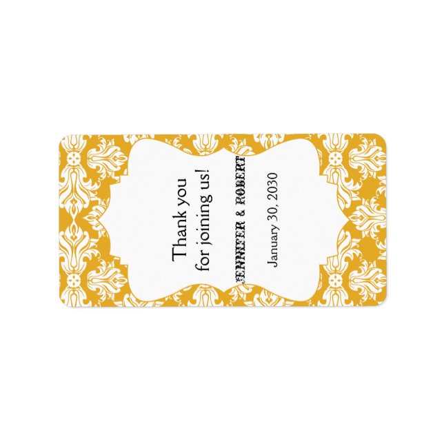 White and Sunflower Damask Wedding Lip Balm Label (Front)