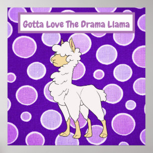 White and Tan Curly Haired Llama on Polka Dots Poster