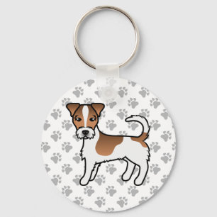White And Tan Rough Coat Jack Russell Terrier Dog Keychain
