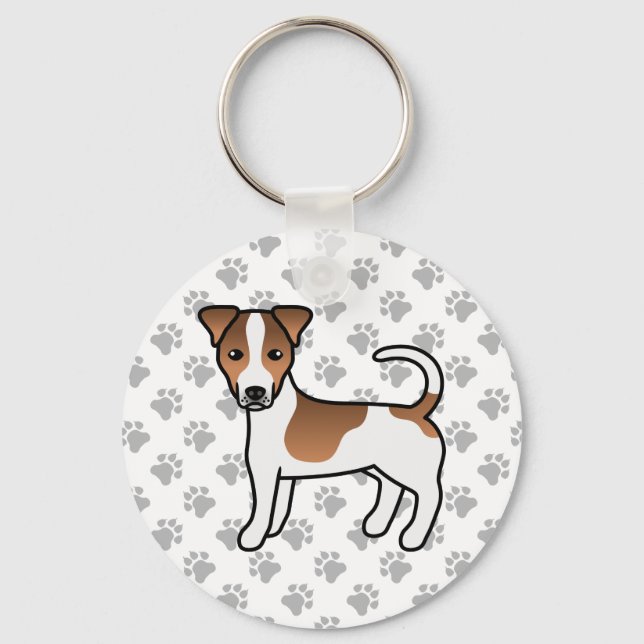 White And Tan Smooth Coat Jack Russell Terrier Dog Keychain (Front)