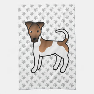 White And Tan Smooth Fox Terrier Cute Cartoon Dog Kitchen Towel