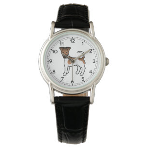 White And Tan Smooth Fox Terrier Cute Cartoon Dog Watch