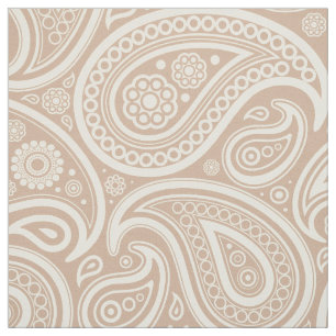 White And Tan Vintage Paisley Pattern Fabric