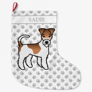White And Tan Wire Fox Terrier Cute Dog & Name Large Christmas Stocking