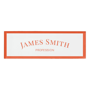 White And Tangerine Orange Minimalist Professional Name Tag