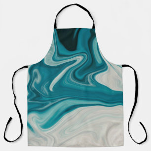 White and teal abstract painting apron