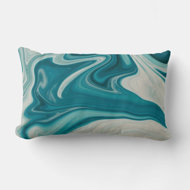 White and teal abstract painting lumbar pillow (Front)