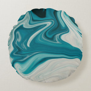 White and teal abstract painting round pillow