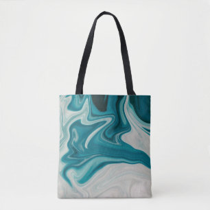 White and teal abstract painting tote bag