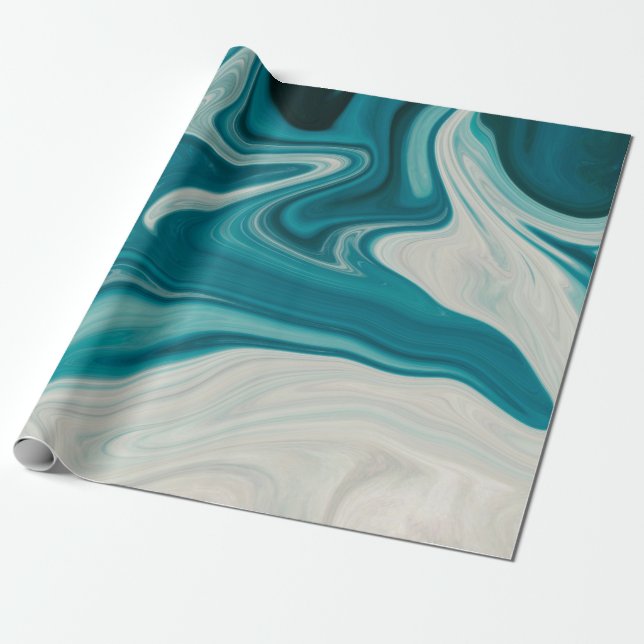 White and teal abstract painting wrapping paper (Unrolled)