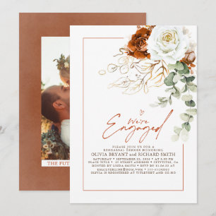 White and Terracotta Floral Engagement Party Photo Invitation