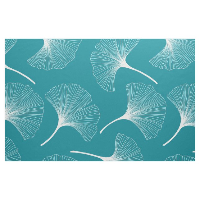 White and turquoise abstract leaves fabric (Fat Quarter)
