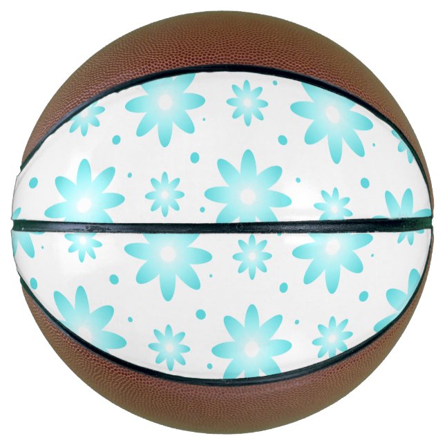 White and turquoise delicate daisy, dots pattern  basketball (Front)
