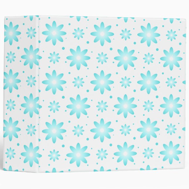 White and turquoise delicate daisy, dots pattern  binder (Front/Spine)