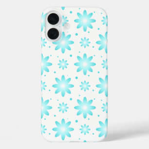 White and turquoise delicate daisy, dots pattern  iPhone 16 plus case