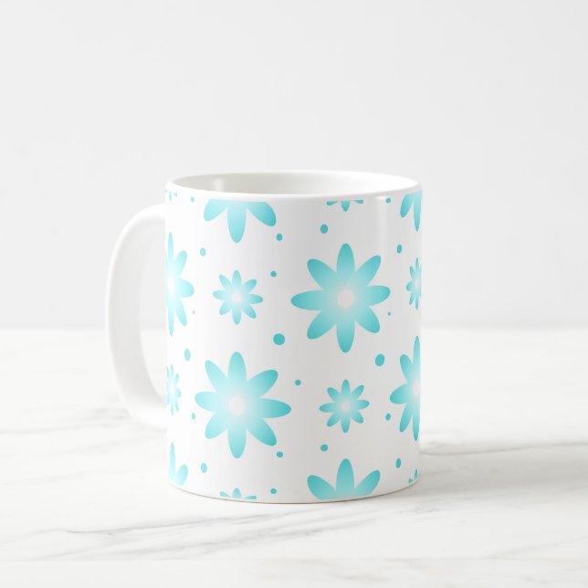 White and turquoise delicate daisy, dots pattern  coffee mug (Front Left)