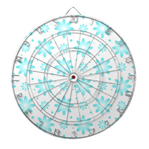 White and turquoise delicate daisy, dots pattern dartboard