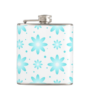 White and turquoise delicate daisy, dots pattern hip flask