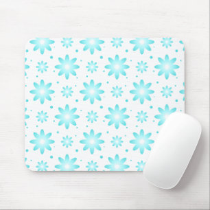 White and turquoise delicate daisy, dots pattern  mouse pad