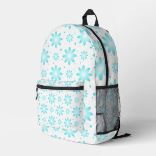 White and turquoise delicate daisy, dots pattern printed backpack