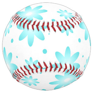 White and turquoise delicate daisy, dots pattern  softball