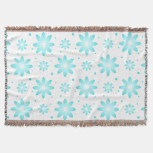 White and turquoise delicate daisy, dots pattern throw blanket