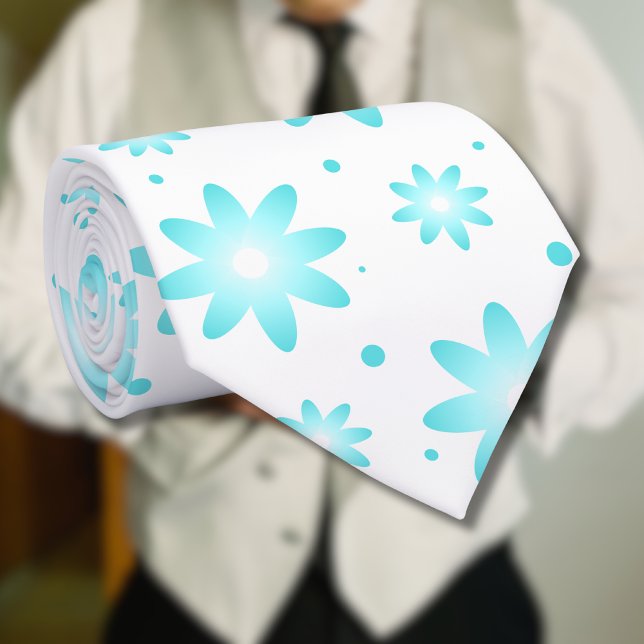 White and turquoise delicate daisy, dots pattern  tie (Creator Uploaded)