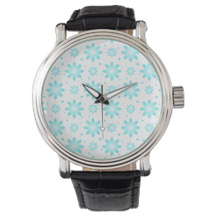 White and turquoise delicate daisy, dots pattern watch