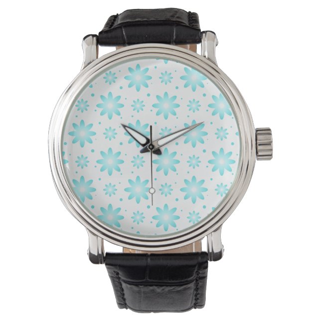 White and turquoise delicate daisy, dots pattern  watch (Front)