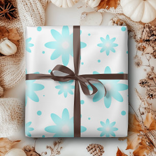 White and turquoise delicate daisy, dots pattern  wrapping paper