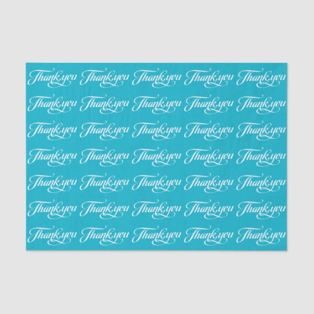 White And Turquoise Thank You Pattern Tissue Paper (Front)