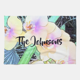 White and Violet Orchids Kitchen Towel