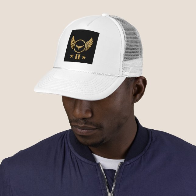 White and White Custom H Letter Image Monogram-Cap Trucker Hat (In Situ)